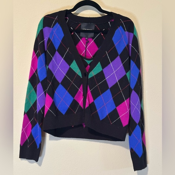 Le Superbe Argyle Sweater Cami Set in Black NWT Size Large - Picture 2 of 12